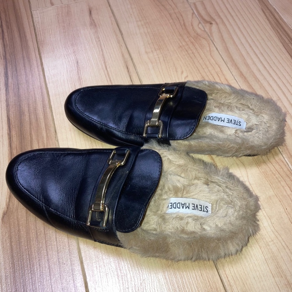 Steve Madden Khloe Black Leather Black Flats